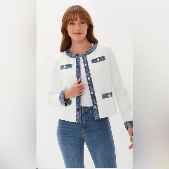 LAST CHANCE ECRU mixed media tweed jacket - Picture 10 of 14